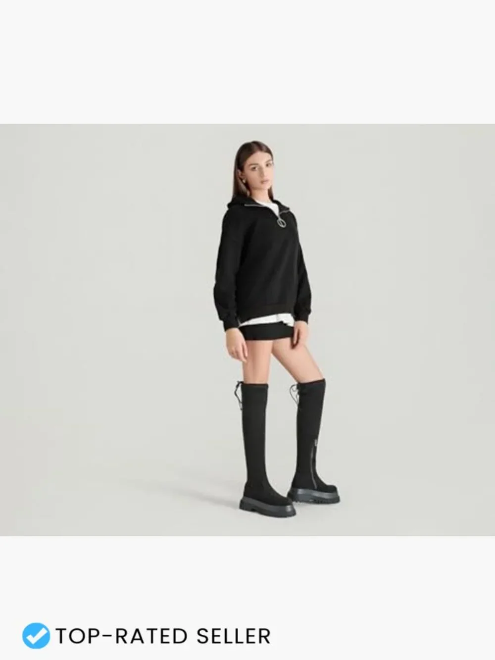 Chunky Platform Knee High Boots Side Zipper Suede Tall Boots Fall Winter